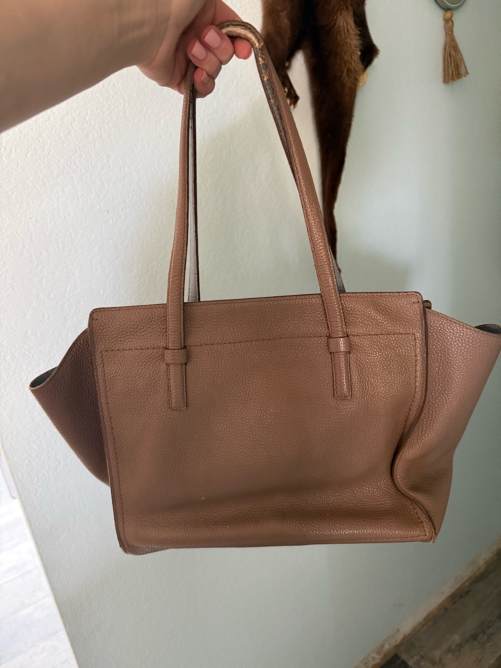 Salvatore Ferragamo Taupe Brown Pebbled Leather Tote with Gold Hardware - Picture 2 of 4
